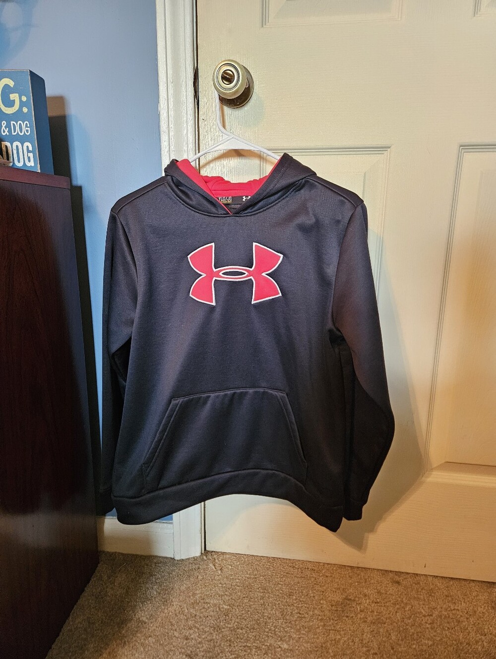 Under Armour Kids Navy Hoodie with Pink Logo Accent